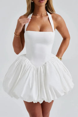 Vestido Curto Vermelho com Corpete e Decote Halter
