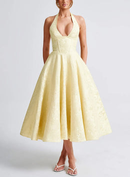 Vestido Comprido com Laço e Corpete