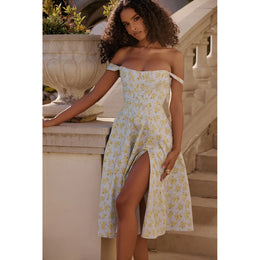 Vestido Midi Floral com Corpete e Bolsos