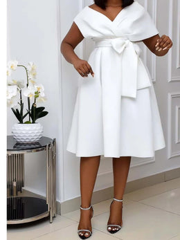 Vestido Midi com Laço e Decote em V