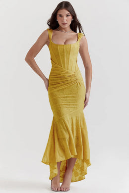 Vestido Comprido sem Alças com Corpete Jacquard
