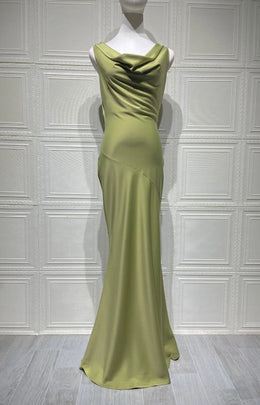 Vestido Comprido de Cetim com Costas Descobertas