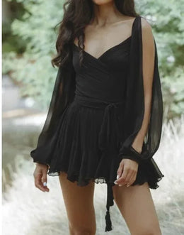 Vestido Curto Leopardo com Folhos e Cinto