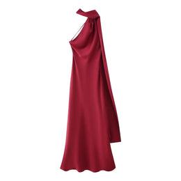 Vestido Comprido Acetinado com Costas Descobertas — Modelo Multicolorido