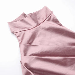 Vestido Comprido Acetinado de Gola Alta