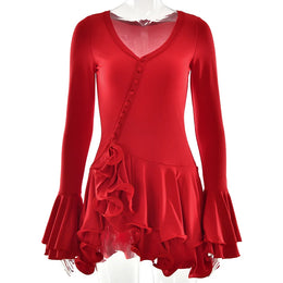 Vestido Curto com Folhos e Mangas Amplas