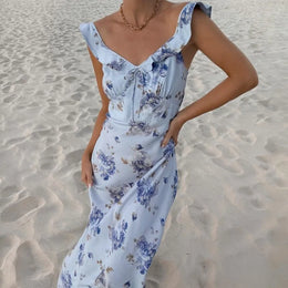 Vestido de Verão Floral com Decote nas Costas