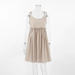 Vestido Curto em Linho com Atacadores