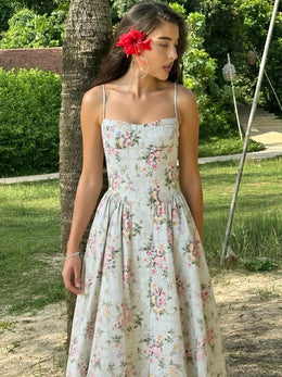 Vestido Midi Floral de Cintura Alta — Modelo B