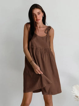 Vestido Curto em Linho com Atacadores
