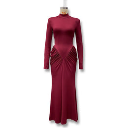 Vestido Comprido de Malha com Gola Alta e Costas Descobertas