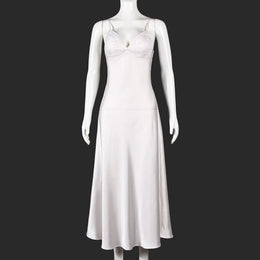 Vestido Comprido de Cetim com Renda