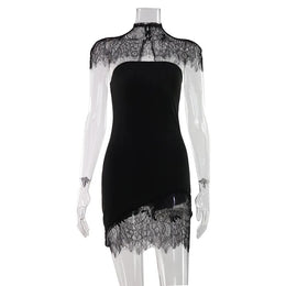 Vestido Curto de Renda com Gola Alta — Modelo B