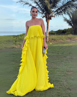 Vestido Comprido sem Alças com Folhos