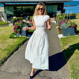 Vestido Comprido Vintage de Bolas sem Mangas