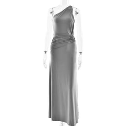 Vestido Comprido de Um Ombro com Costas Descobertas