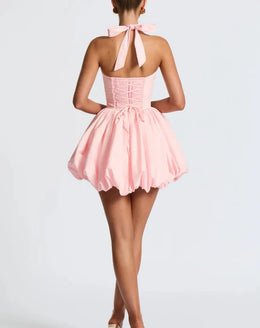 Vestido Curto Vermelho com Corpete e Decote Halter
