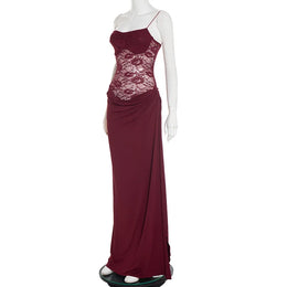 Vestido Comprido de Um Ombro com Renda