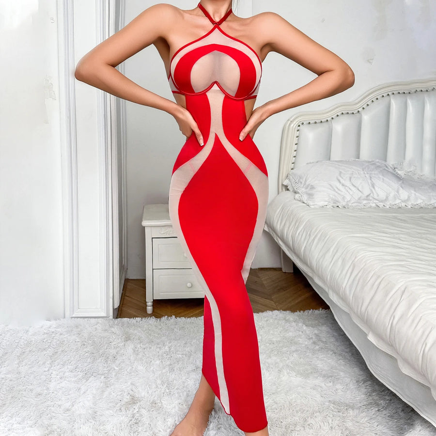 Vestido Comprido com Decote Halter e Costas Descobertas — Vermelho