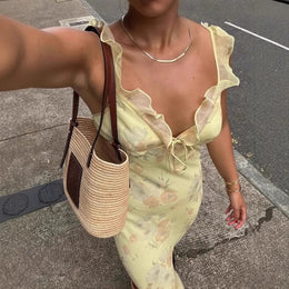 Vestido de Verão Floral com Decote nas Costas