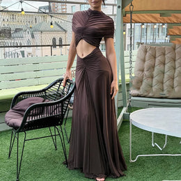 Vestido Comprido Franzido em Tule