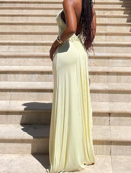 Vestido Comprido Amarelo com Folhos