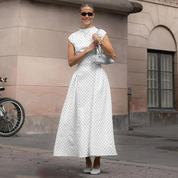 Vestido Comprido Vintage de Bolas sem Mangas