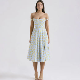 Vestido Midi Floral com Corpete e Bolsos