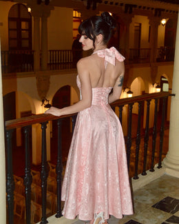 Vestido Comprido com Laço e Corpete