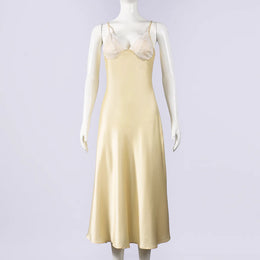 Vestido Comprido de Cetim com Renda