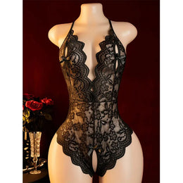 Body de Lingerie com Renda e Costas Descobertas — Azul