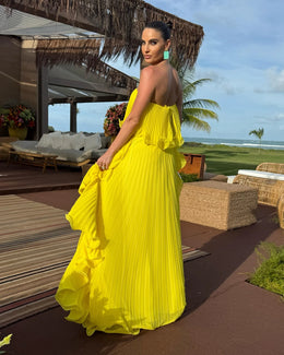 Vestido Comprido sem Alças com Folhos