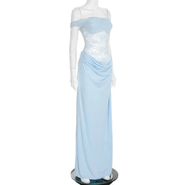 Vestido Comprido de Um Ombro com Renda