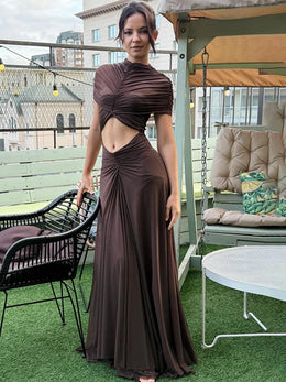 Vestido Comprido Franzido em Tule