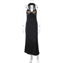 Vestido Comprido de Cetim com Laço e Costas Descobertas
