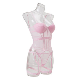 Conjunto de Lingerie em Tule com Body e Ligas — 3 Peças