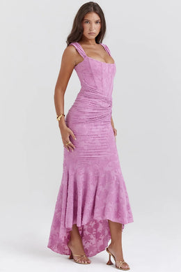 Vestido Comprido sem Alças com Corpete Jacquard