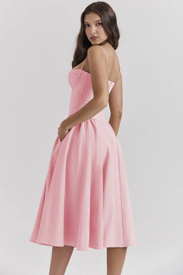 Vestido Midi Floral com Corpete — Rosa