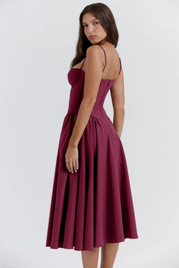 Vestido Midi Floral com Corpete — Rosa
