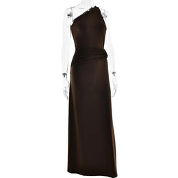 Vestido Comprido de Um Ombro com Costas Descobertas