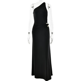 Vestido Comprido de Um Ombro com Costas Descobertas