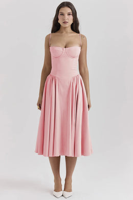 Vestido Midi Floral com Corpete — Rosa