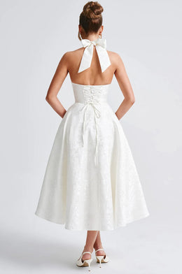 Vestido Comprido com Laço e Corpete