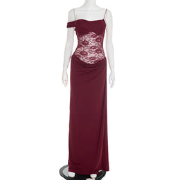 Vestido Comprido de Um Ombro com Renda