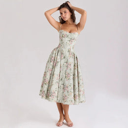 Vestido Midi Floral com Corpete — Rosa