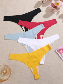 Kit de 5 Tangas em V de Seda Gelo Lisa