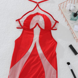 Vestido Comprido com Decote Halter e Costas Descobertas — Vermelho