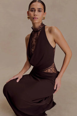 Vestido Comprido de Renda com Gola Alta