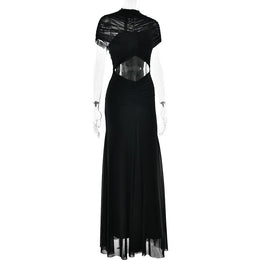 Vestido Comprido Franzido em Tule