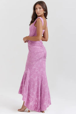 Vestido Comprido sem Alças com Corpete Jacquard